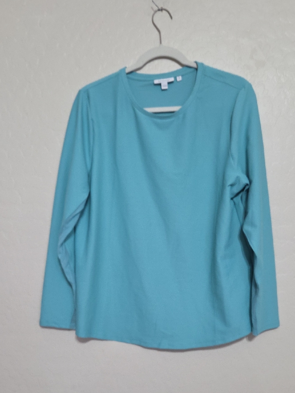 Chico's Long Sleeve Crewneck Top in Aqua Blue